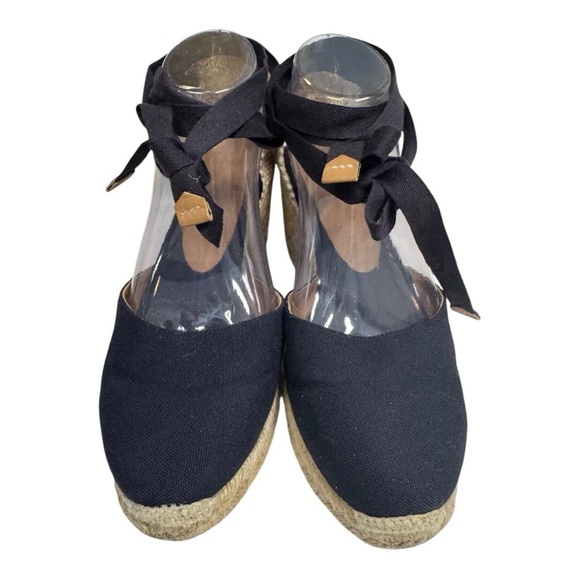 Castañer Carina Navy Canvas Espadrille Wedge Sandals Ankle Tie Size 39 US 8.5-9 - Picture 2 of 9